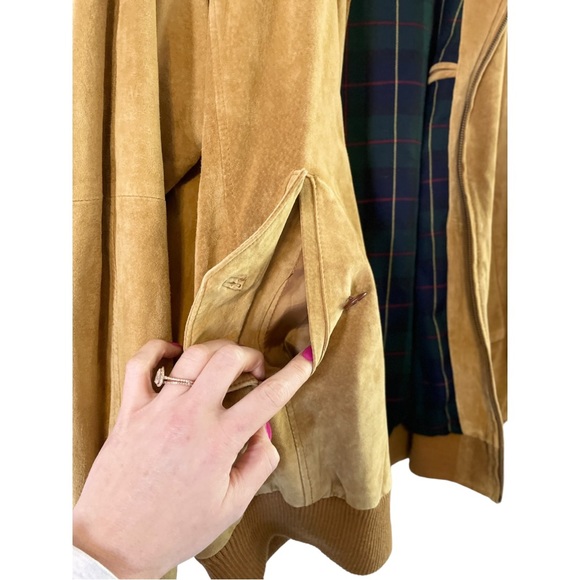 Orvis Mens Camel Tan Suede Leather Bomber Jacket, Size Large - Picture 9 of 16